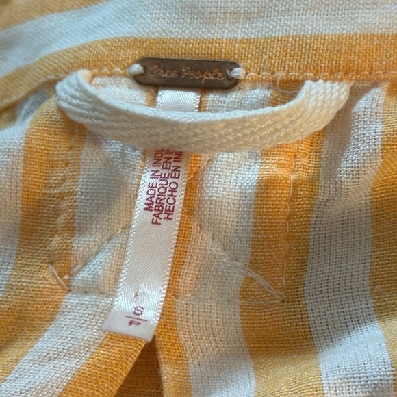 Free People Freddie Stripe crop buttoned down long sleeves cotton linen blend S - Picture 6 of 9